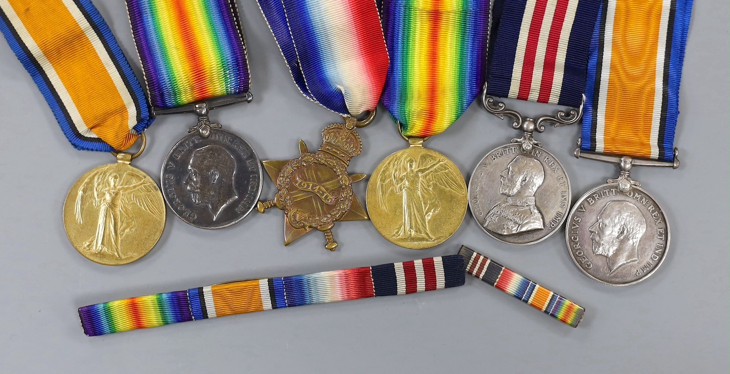 A WWI group of four including Bravery in the Field to Pte C.A. White, 12/KRRC and a pair to Hardware, Ches. Reg.